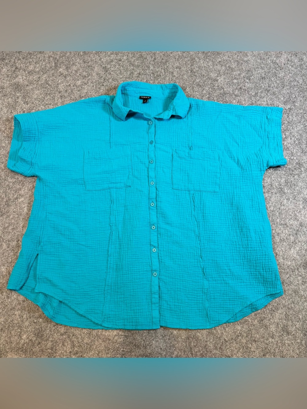Torrid Size 1 Teal 100% Cotton Gauze Oversized Button Front Shirt